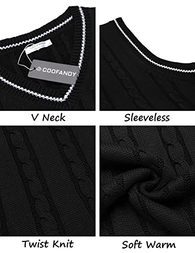 COOFANDY Men's Sweater Vest V Neck Relax fit Sleeveless Casual Cotton Knit Sweater, Black, Medium