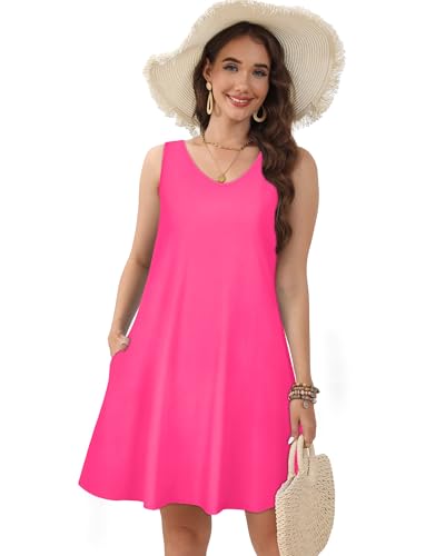 Image of CHICGAL Womens Summer Dresses Casual Sleeveless Loose T Shirt V Neck Sundress Swing Beach Cover Up with Pockets 2026