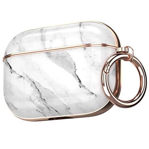 Maxjoy for AirPods Pro Case, Cute AirPod Pro Case Protective Hard AirPod Pro Cover for Women Men with Keychain for AirPods Pro Charging Cover 2019, White Marble
