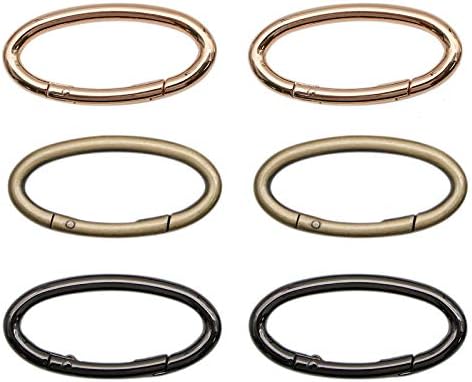 WSSROGY 6 Pack 31x64mm Spring Oval Rings - 3 Colors Oval Carabiner Snap Clip Trigger Spring Keyring Buckle Oval Ring for Bags Purses DIY Craft Project
