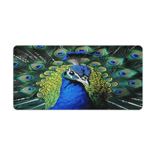 Blue Peacock Desk Mat Non-Slip Large Mouse Pad 60x30 cm