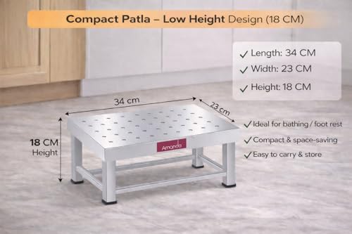 Image of Amanda Stainless Steel Kitchen Patla /Bathroom Stool (13.5 x 9 x 7 Inch) | Heavy-Duty Anti-Slip Steel Table | Rust-Proof, Durable & Multipurpose for Kitchen, Bathroom & Outdoor Use