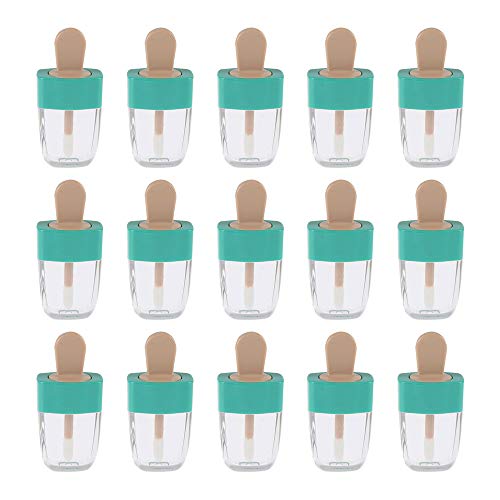 Pusta tubka do ust w kształcie lodów, 8 ml, przenośny balsam do ust, tubki do glazury do ust, wielokrotnego użytku, pojemnik do wielokrotnego napełniania, butelka na próbki kosmetyków (15 sztuk), zielona