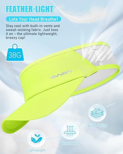 Sports Sun Visor Hats for Women Men Lightweight Breathable Cooling Stretchy Visors Foldable UPF 50+ for Running Tennis Golf (US, Alpha, One Size, Fluorescent Yellow) — view 5