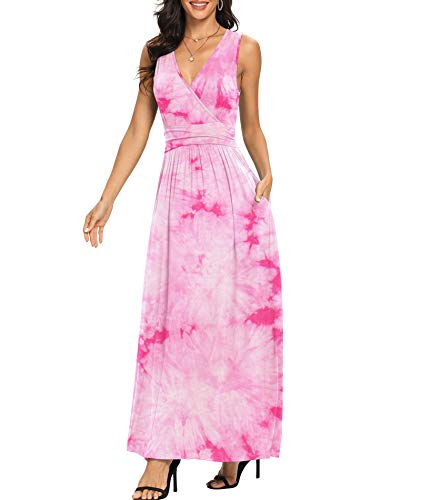 Image of LILBETTER Women Sleeveless Deep V Neck Loose Plain Long Maxi Casual Dress