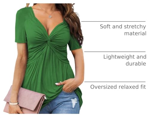 Image of Tankaneo Womens Front Knotted V-Neck Blouse T Shirt Short Sleeve Oversized Tunic Tops Summer Solid Pullover Tees