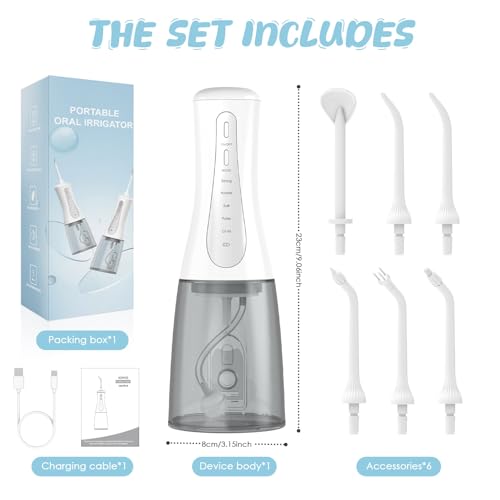 Irrigador Bucal Portatil con Depósito de Agua de 350 ml Irrigador Dental Portatil con 5 Modos y 5 Boquillas Resistencia al Agua IPX7 para la Limpieza y el Cuidado Dental, para uso en Casa y de Viaje - imagen 7