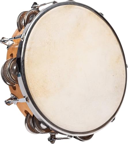 Tambourin peau naturelle Fuzeau Ø20 cm avec cerclage bois et 12 cymbalettes