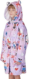 Kid Bathrobe Animal Design Robe Unisex Flannel Nightgown Hooded Sleepwear