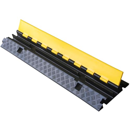 Image of Kable Kontrol Atlas Heavy Duty Cable Protector Ramp - 2 Channel - 1 Pc - 40 inch Long Black & Yellow - 24,000 Lbs Capacity - Rubber Speed Bump Wire Protector Cord Cover - CP9987