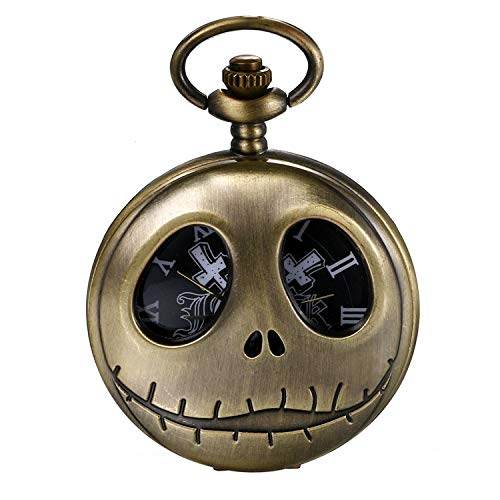 JewelryWe - Reloj de Bolsillo Retro para Hombre y Mujer, Esfera de Calavera con Collar de Bronce Antiguo, Modelo 2