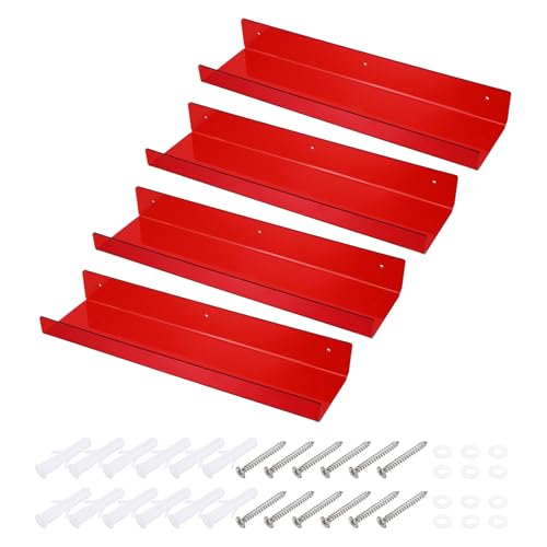 sourcing map Lot de 4 étagères murales flottantes en acrylique pour salle de bain, chambre à coucher, salon, décoration de chambre à coucher, 38,1 cm, rouge