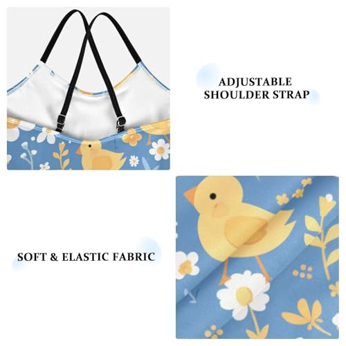 Cute Bunny Rabbit Duckling Spring Bloomy Happy Easter Kids Girls 1-Piece Swim Suit Summer Swimwear with Adjustable3