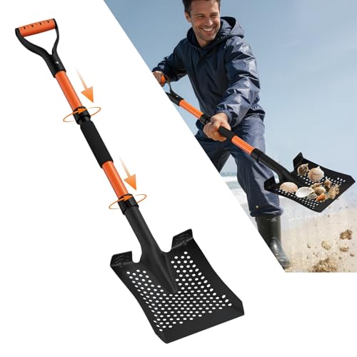 Sand Sifter Shovel for Beach: 42 Sand Scoop for Metal Detecting with Ergonomic D-Handle - Sifting Shovel Twist-Lock Connection & Extra-Wide Step for Treasure Hunting & Metal Detecting Hobbyists