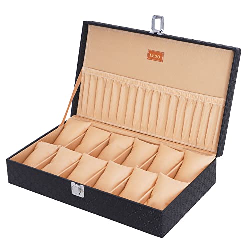 LEDO Watch Box Holder Organizer Case for Men and Women in 12 Slots for Watches in PU Leather