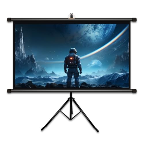 Pantalla de Proyección con Trípode, 16:9 HD Pantalla de Proyector Enrollable de 60/72 Pulgadas, Altura Ajustable, para Interior y Exterior Cine en Casa Patio(72inch)