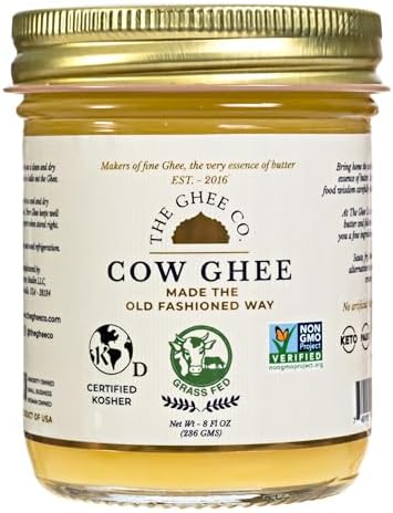 The Ghee Co., Grass Fed Ghee, 8 Fl oz, Made with Grade AA butter, Lactose and Casein free, Paleo and Keto friendly, glass jar