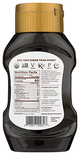 Organic Date Syrup 1 Ingredient 100% Dates | D'vash Organics | 16.6 Oz Squeeze Bottle | California Dates, Non-Gmo, Vegan, No Added Sugar, Sugar Substitute, Gluten Free And Kosher | #TOP1