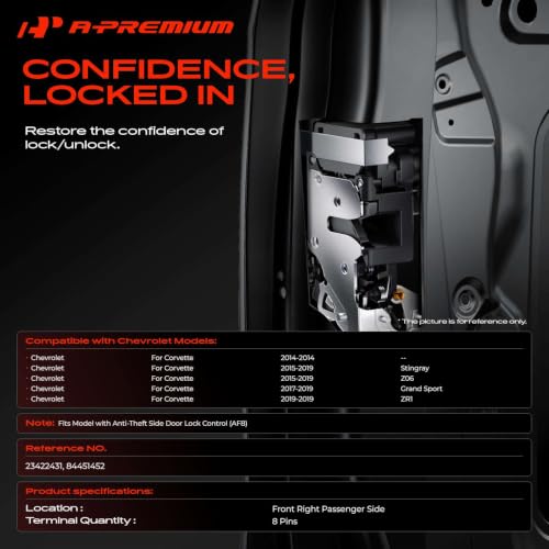 Image of A-Premium Front Right Passenger Side Door Lock Actuator | Compatible with Chevrolet Chevy Corvette 2014-2019