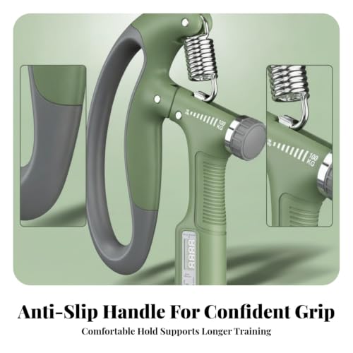 Image of Digital Counter Hand Grip Strength Exerciser U-Shaped Design Adjustable Hand Gripper Metal Spring Finger Exercise Exerciser Knurled Knob, Green|Hand Grippers|Sporting Goods