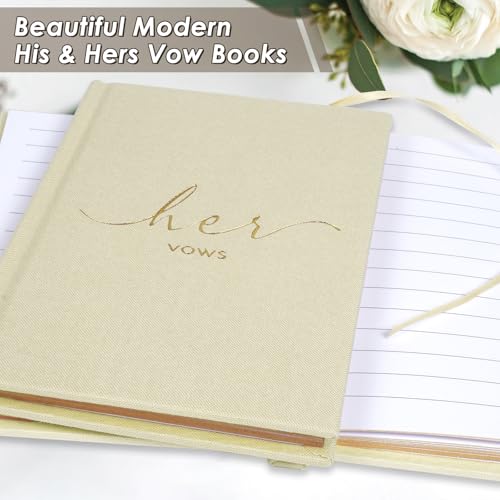 Image of Urnseh Wedding Vow Books His And Hers, Officiant Book For Wedding Ceremony, Gold Foil Wedding Notebook Bride Groom Booklet For Wedding Gifts, 40 Pages, 5.9 inch X 3.9 inch, Wedding Journal (Beige + Beige)