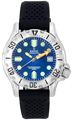 RATIO FreeDiver Professional Diver Watch Sapphire Crystal Automatic Diver Watch 500M Water Resistant Diving Watch for Men (Blue)