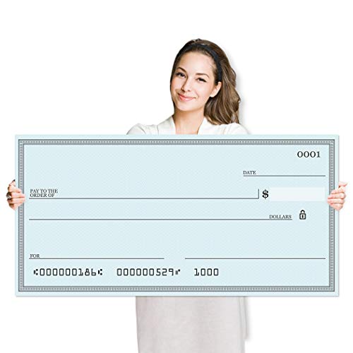 Pixelverse Design - Giant Award Presentation Check - 16x32 Inches - Large Novelty Check for Endowment, Donations, Fundraiser - Big Oversized Raffle Reward Winners Check (Blue)