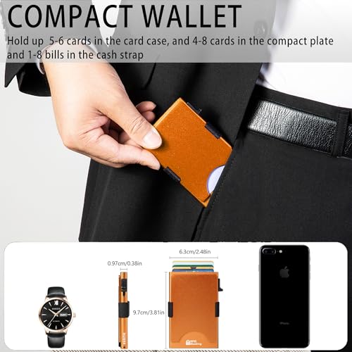 Image of Slim Card Holder Wallet for Men, Minimalist RFID Blocking Pop Up Wallet, Smart Metal Business Card Case Holds 12 Cards, Ultra-Thin Front Pocket Wallet, Gifts for Men
