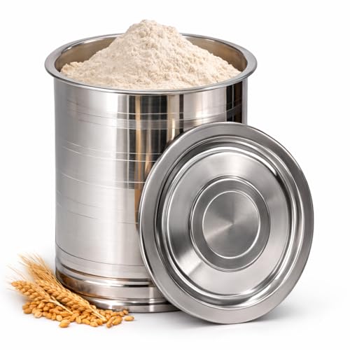 Image of ODAR Stainless Steel Atta Tanki with Lid - Heavy Duty Flour Storage Container | Atta Drum /Pawali /Box | Rust Proof Kitchen Storage (20L)
