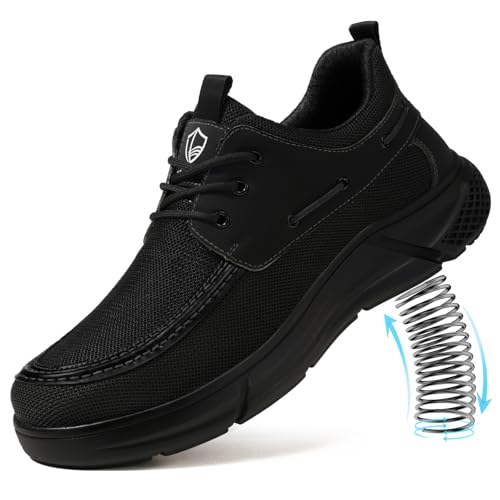 Image of Steel Toe Shoes for Men Lightweight Safety Work Shoes with Kevlar Puncture Resistant Midsole Comfortable Low Top Work Shoes for Warehouse Factory Light Construction