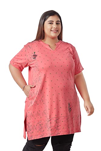 Image of CUPID Women's Cotton Plus Size Half Sleeves Long Top for Semi Summers with One Side Pocket for Ladies Printed T Shirt 3XL to 7XL