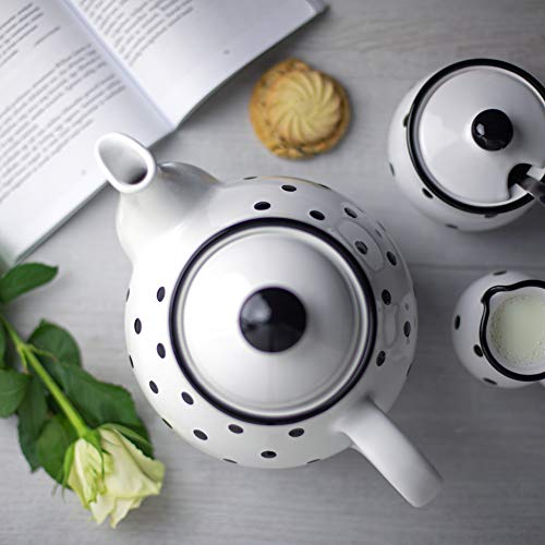 Handmade White And Black Polka Dot Large Ceramic 1,7L/60Oz/4-6 Cup Teapot With Handle And Lid, Unique Pottery Housewarming Gift For Tea Lovers By City To Cottage® #TOP2