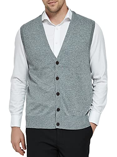 Kallspin Chaleco de lana de cachemira para hombre, ajuste relajado, cuello en V, sin mangas, botón de punto - gris - 3XL-4XL cintura alto Cover