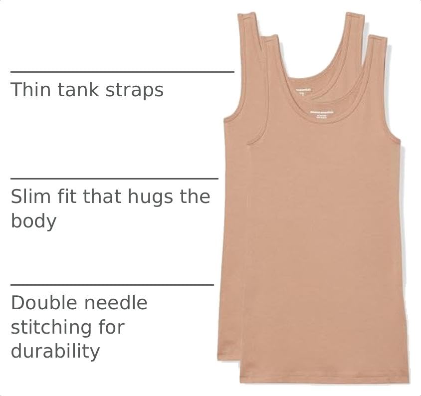 Image of Amazon Essentials Women's Slim-Fit Ribbed Scoop Neck Tank Tops, Pack of 2