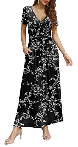 Image of CATHY Maxi Dresses for Women Short Sleeve V-Neck Casual Long Summer Wrap Dress with Pockets