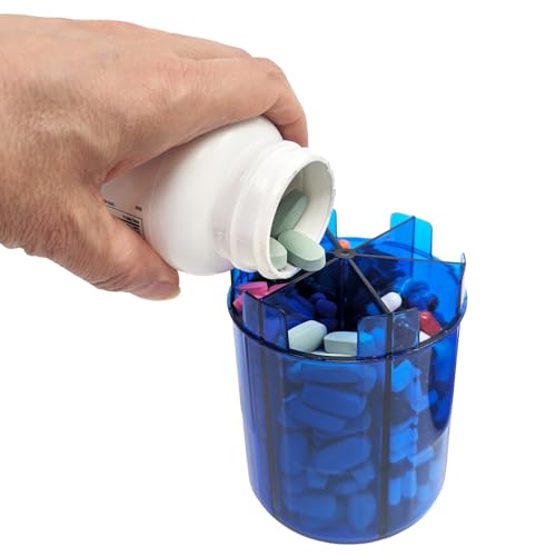 Image of Supplement Pill Dispenser Bottle, 6 Compartment, Labels, Easy Open, Anti-Mixing, UV Protected, Monthly Vitamin, Monster Fit Jr Medication Holder (Cobalt Blue, Small)
