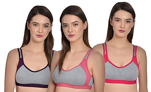 Image of Aimly Women's Cotton Seamless Non-Padded Full Coverage Sports Bra - (Pack of 3)
