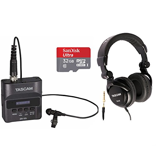 Tascam DR-10L Digital Recorder with Tascam TH-03 Headphones and 32GB SD Card, Black