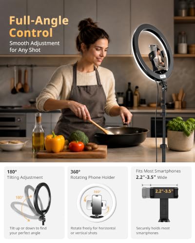 Image of 12 inch Ring Light with 62 inch Tripod Stand, Ring Light for Phone with Remote | 3 color lighting, 10 brightness levels, 180 Tilt, 360 Rotation, Cold Shoe, 1 /4 inch Mount, Fits 2.2-3.5 in phones