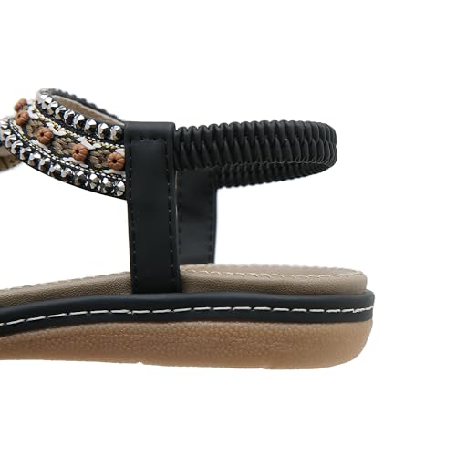 Touchmosees Women's Bohemia Sandals Summer Comfortable Casual Beach Rhinestone Open Toe Dress Flats Shoes3