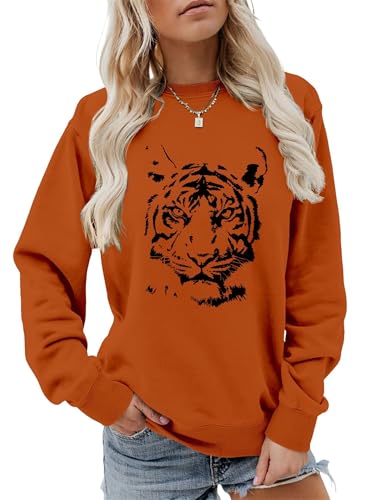 Semisun Tiger Sweatshirt Women Vintage Tiger Print Shirt Funny Bengals Fall Casual Long Sleeve Crewneck Pullover Tops