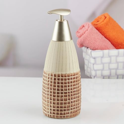 Image of SaSaSa Ceramic Soap Dispenser for Bathroom handwash, refillable Pump Bottle for Kitchen Hand wash Basin, Set of 1, Brown /Beige (10616)