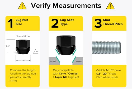 Image of 20pcs Open End Lug Nuts, 1 /2x20 Threads, 0.81 inch Length, Cone Conical Taper Acorn Seat, 19mm 3 /4 inch Hex Head, Compatible with Ford Lincoln Dodge Jeep and More - Black