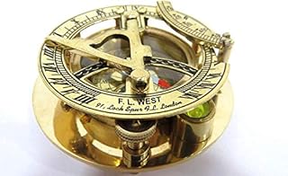 Fascinating Solid Brass Sundial Clock with Inset Compass & Engraved Vane. 3 Inches