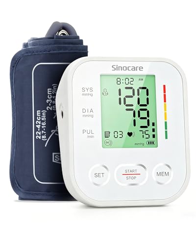 Sinocare Tensiómetro de Brazo Digital con Pantalla Grande, Monitor de Presión Arterial, Color Blanco