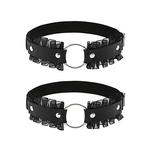 Alisikee 2Pcs Lace O-Ring Thigh Garter Belt, Adjustable Leg Garters For Women, Black #TOP5