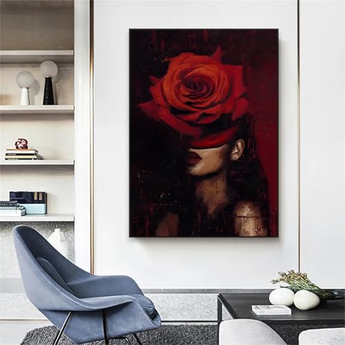 Impression d'art mural de fille noire et peinture féminine abstraite moderne en 40x60cm