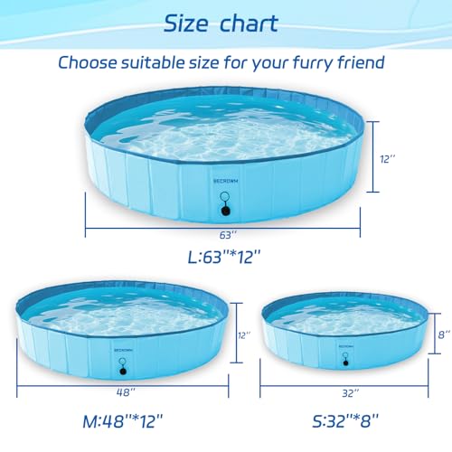 BECROWM Foldable Dog Pool,Outdoor Pools with 6 Silicone Balls,Portable Dog Pools for Large Dogs,Hard