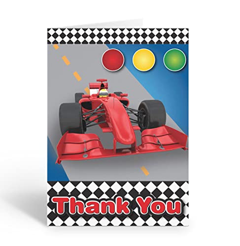 Image of Stonehouse Collection | Red Race Car Thank You Boxed Note Card | USA Made | 24 Customized Race Car Cards and Envelopes (Personalization)