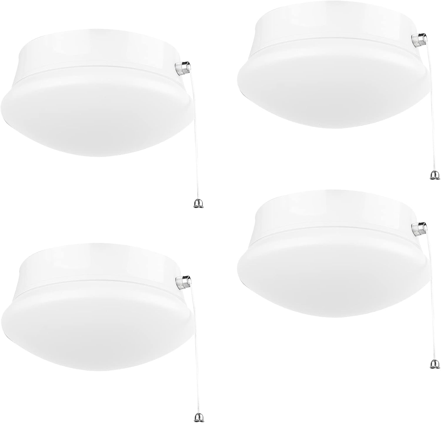 bulbeats 7" LED Ceiling Light Round Flush Mount Light with Pull Chain, 12W E26 Bulb (125W Equivalent) 4000K, 1300lm, Energy Saving Lighting for Garage, Bedroom, Closets, Basements Stairwell (4 Pack)